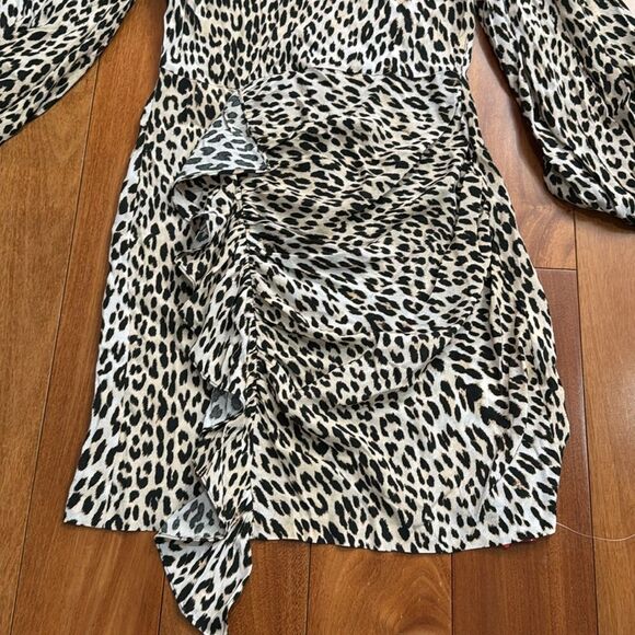 NWT MAJE Ruffled leopard-print crepe mini dress size 36 US 4 - Picture 6 of 11